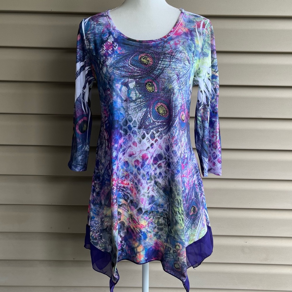 •Cal Style• Art to Wear Embellished Tunic Top - Size Small
